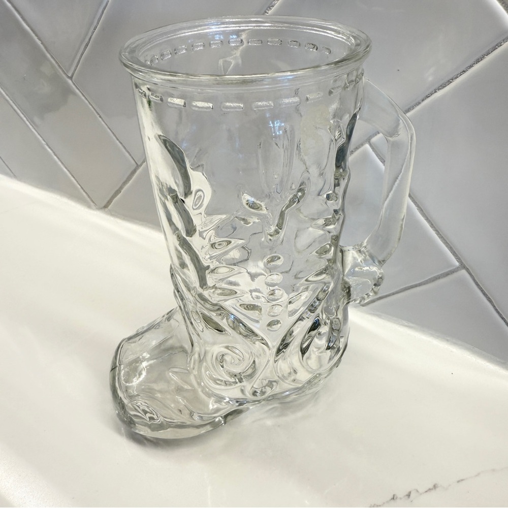 Vintage! Libbey of Canada Clear Glass Embossed Western Cowboy Boot Mug Beer 7”